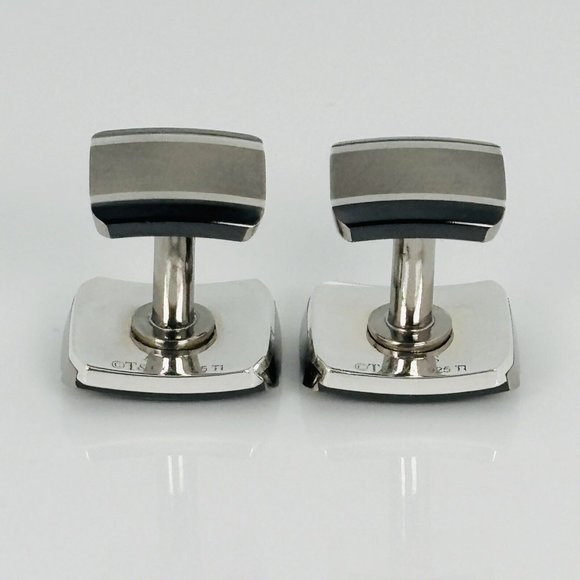 RARE Tiffany Atlas Cufflinks in Titanium and Silver Roman Numerals XII 12 - Picture 4 of 6